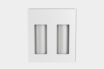 Box with Matte Plastic Bottles Mockup Isolated On White Background. 3d illustration