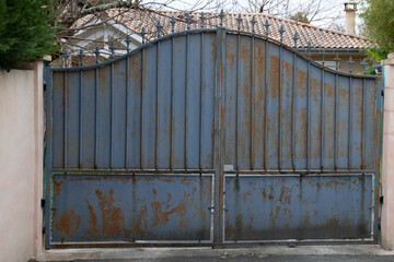 door rust grey iron gate home classic aluminum portal rusty access of suburb house in street view