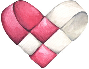Valentine’s Day ribbon woven heart. Love concept. Watercolor illustration.