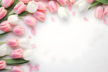 Fototapeta na wymiar pink tulips on white background tulips, nature, beauty, petal, blossom, floral, love, bloom, gift, card, day, greeting, holiday, plant, 