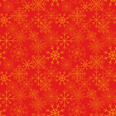 Red and gold Christmas background, snowflakes, decorate for Christmas  - obrazy, fototapety, plakaty