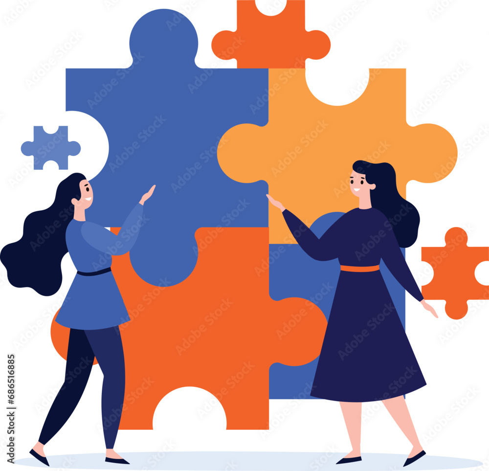 Poster hand drawn businessman with jigsaw in the concept of unity in flat style