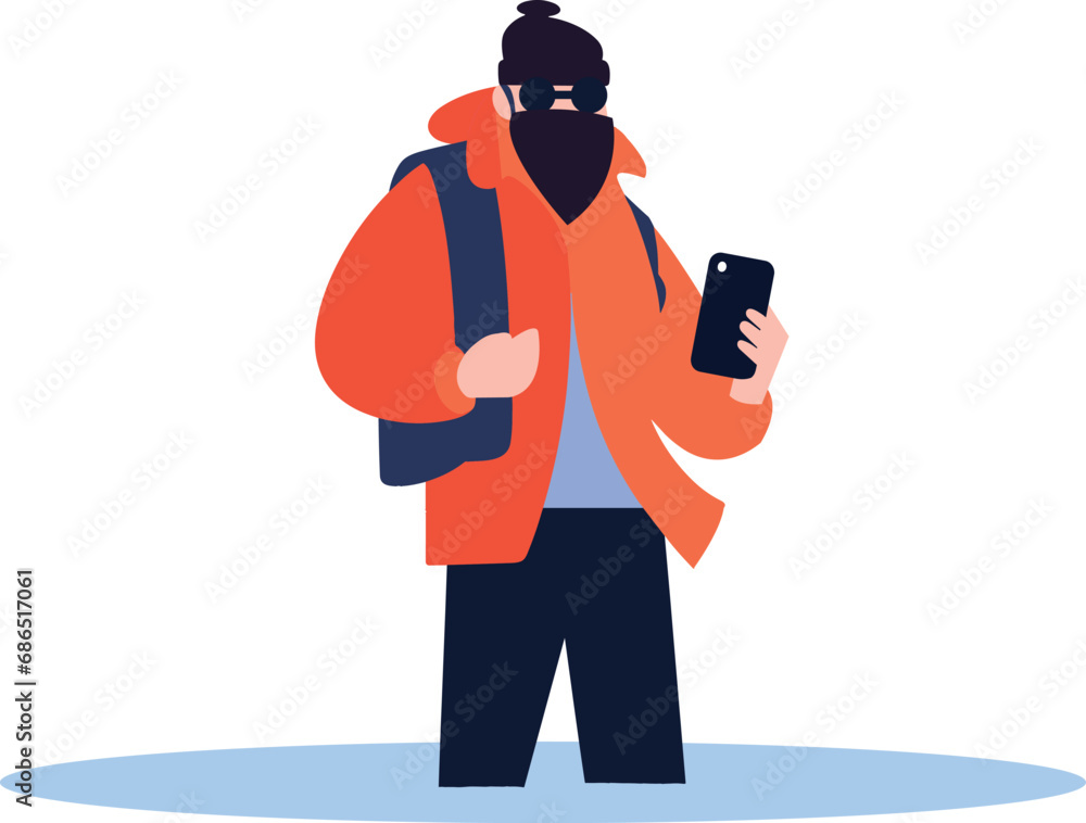 Poster hand drawn thief or hacker in concept cyber security in flat style