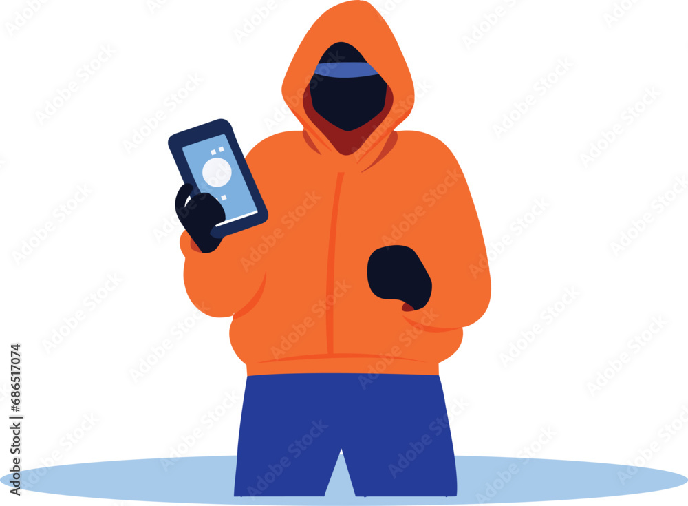 Poster hand drawn thief or hacker in concept cyber security in flat style