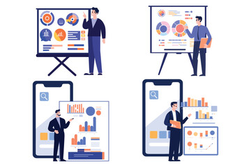Hand Drawn Businessman with presentation charts in flat style