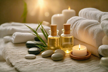 Spa still life with candles and towels