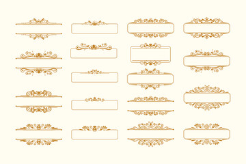 set of Golden Vintage frame Ornament . Golden Border ornament with crown. Vintage Name Tag ornament. Suitable for wedding invitation card.