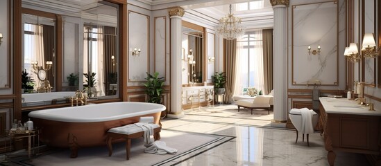 Beautiful hotel with a royal ensuite bedroom visualization - obrazy, fototapety, plakaty