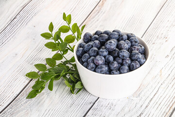 Ripe sweet blueberry in the bowl