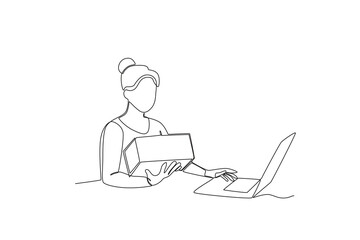 Continuous one line drawing Warehouse employee is checking the list of goods. Single line draw design vector graphic illustration
