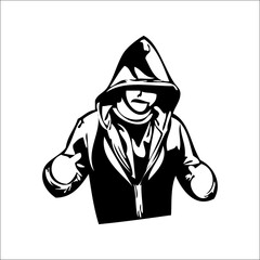 Monochrome Portrait. Illustration of a Man in Black and White Art