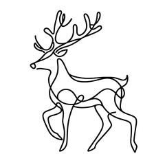 Minimalistic One Line Reindeer Deer or cervus elaphus icon. Vector Illustration. Free single line drawing of male deer, sambar or fallow deer. Christmas deer line art icon
