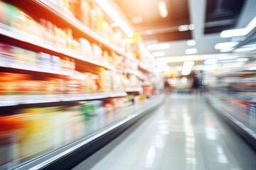 Fototapeta na wymiar Bright modern Blurred Supermarket Grocery Shelf