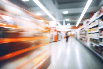 Fototapeta na wymiar Bright modern Blurred Supermarket Grocery Shelf