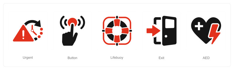 A set of 5 Emergency icons as urgent, button, lifebuoy