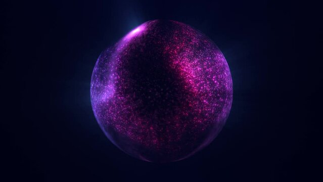 Abstract glowing sphere, energy ball shines brightly with rays of light, magic waves from particles and dots, abstract atomic science background, seamless loop