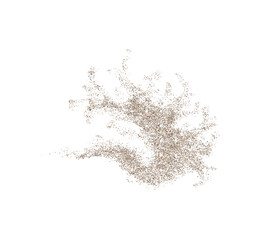Vector illustration  depicting coffee or chocolate powder in motion, creating a dust cloud that splashes on the ground. The background is light and isolated. Format PNG.