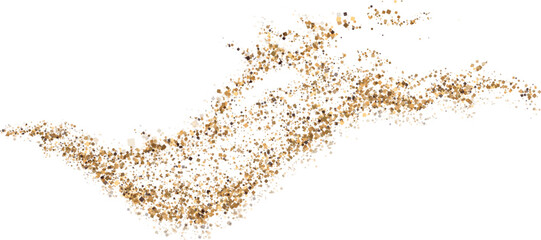 Vector illustration  depicting coffee or chocolate powder in motion, creating a dust cloud that splashes on the ground. The background is light and isolated. Format PNG.