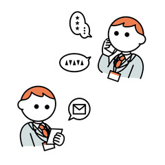 スマホを使うスーツの男性セット