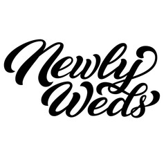 Obraz premium Newlyweds hand lettering, black ink brush calligraphy isolated on white background. 