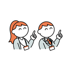 指を差し笑顔で案内するスーツ男女2人