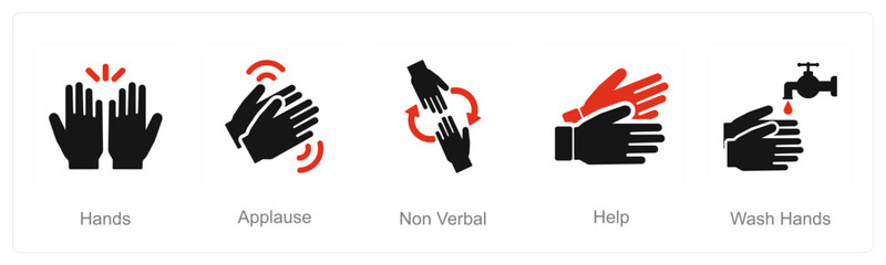 A set of 5 Hands icons as hands, applause, help