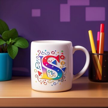 Vibrant Background Mug Stylish Alphabet S Font