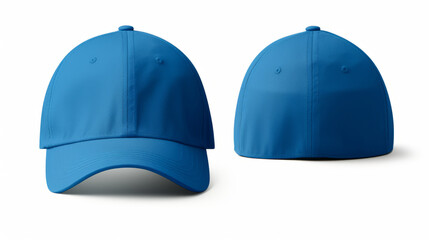Front and back view of blue cap on white background
