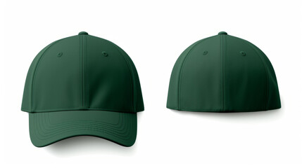 Front and back view of green cap on white background - obrazy, fototapety, plakaty