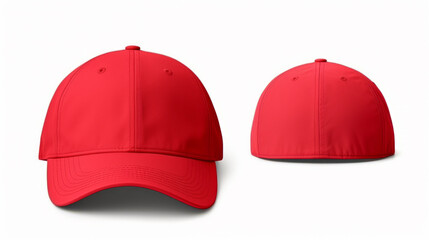 Front and back view of red cap on white background