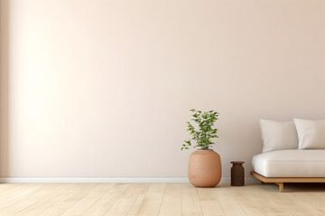 Home mockup, contemporary minimalist beige room interior. generative ai.
