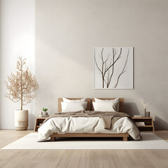 Home mockup, cozy bedroom interior background 3d rendering. generative ai.