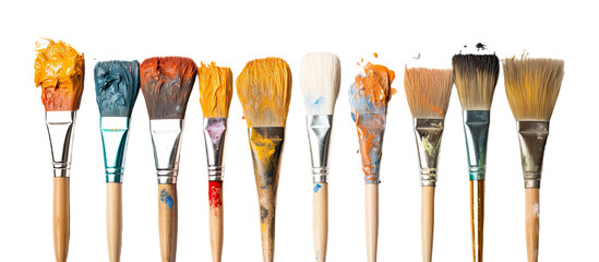 Brushes with paint residues, isolated on white