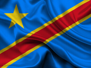 High detailed flag of Congo-Kinshasa. National Congo-Kinshasa flag. Africa. 3D illustration.