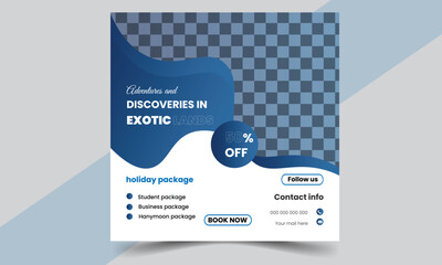 Vector modern travel business social media post design template.