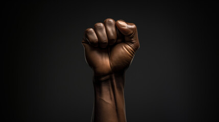 Black person holding their fist up. Black month history.