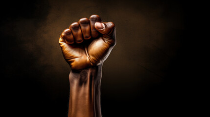 Fototapeta na wymiar Black person holding their fist up. Black month history.