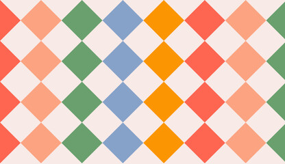 Groovy checkered seamless patterns, vintage aesthetic backgrounds, psychedelic checkerboard texture. Funky hippie fashion textile print, retro background with distorted grid tile vector pattern.