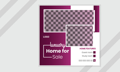 Real estate home Instagram social media post vector design template.