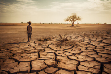 The image should convey a sense of urgency and impact, with visual elements symbolizing scarcity, drought, and conflict