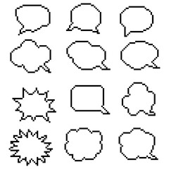 Pixel art Speech Bubble set. Talk bubble. Cloud speech bubbles collection. Vector