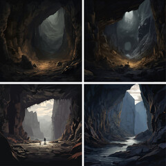 mysterious darkness exploration deep fantasy shadow ground inside silhouette hole scene sand tun