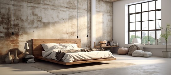 Obraz na płótnie Canvas Bed in bright city bedroom