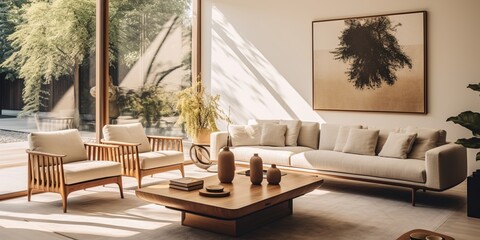 Contemporary living room with warm light