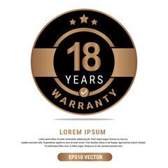 18 Year warranty vector art illustration in emas color with fantastic font and white background. Eps10 Vector