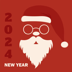 New year and christmas greeting card with santa claus beard. Retro style card 