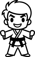 Cute little karate kid silhouette. Vector template design for laser cutting.
