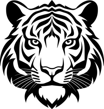 Tiger head silhouette icon in black color. Vector template for laser cutting.