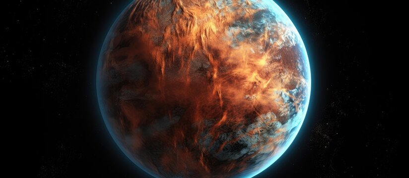 Extraterrestrial planet in space on black background, rendered in 3D.