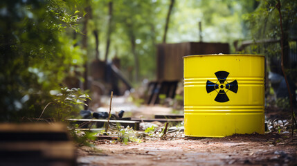Yellow barrel with radiation hazard sign